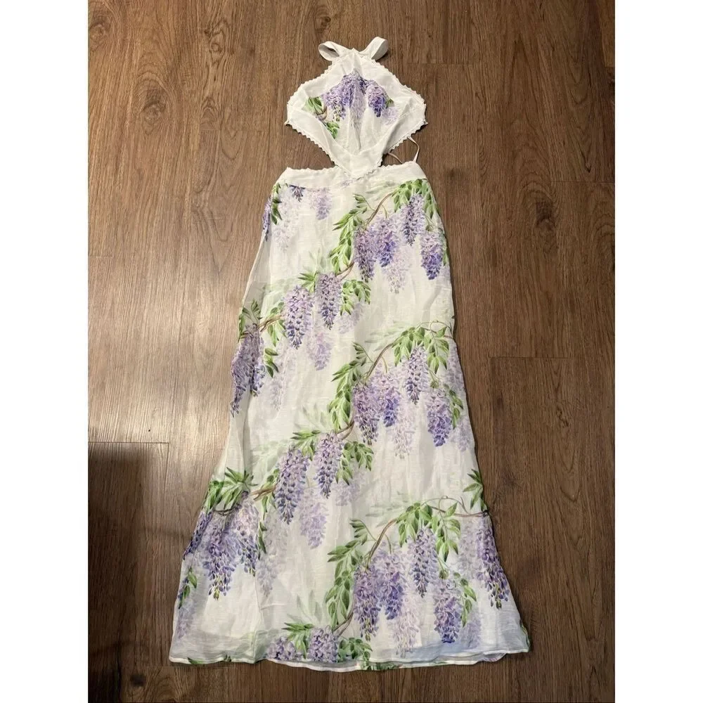 Sonya Moda Wisteria Floral Halter Maxi Dress Summer Vacation Resort size S NWT - Picture 3 of 5